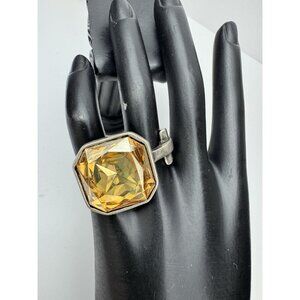 CXC Silver Tone Ring Size 8 Large Faceted Yellow Stone Modernist Design